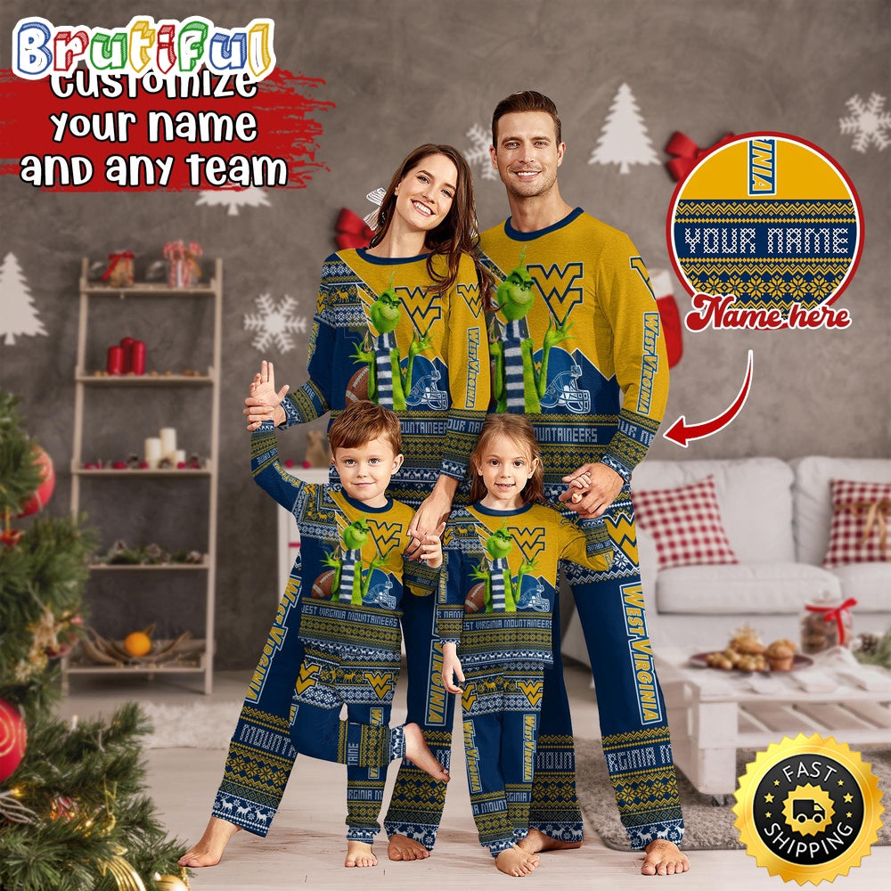 Personalized NCAA West Virginia Mountaineers Pajamas Xmas For Sport Family