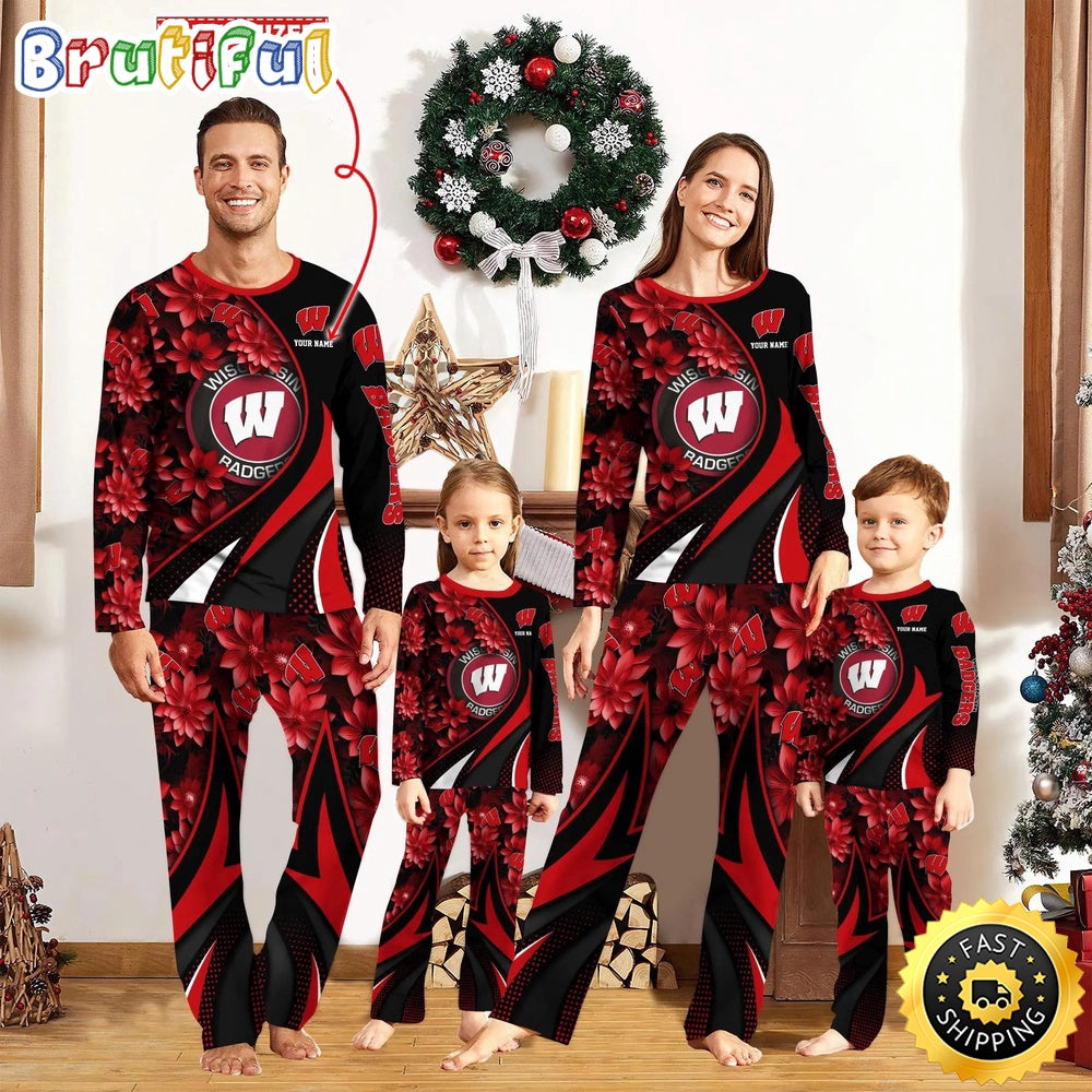 Personalized NCAA Wisconsin Badgers Pajamas Flower For Sport Family