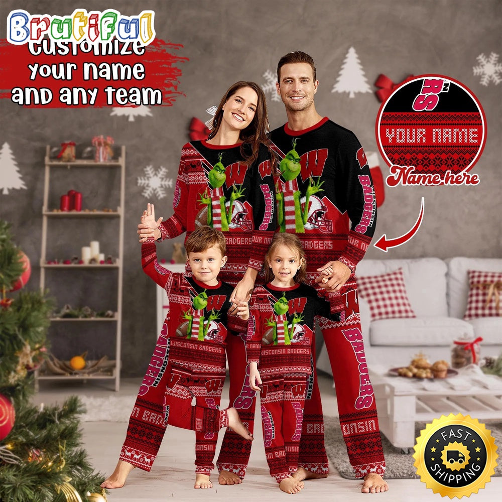 Personalized NCAA Wisconsin Badgers Pajamas Xmas For Sport Family