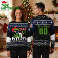 Personalized New England Patriots Grinch Drink Up Custom Name And Number Ugly Christmas Sweater