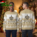 Personalized New Orleans Saints Fleur De Lis Custom Name Beige Ugly Christmas Sweater