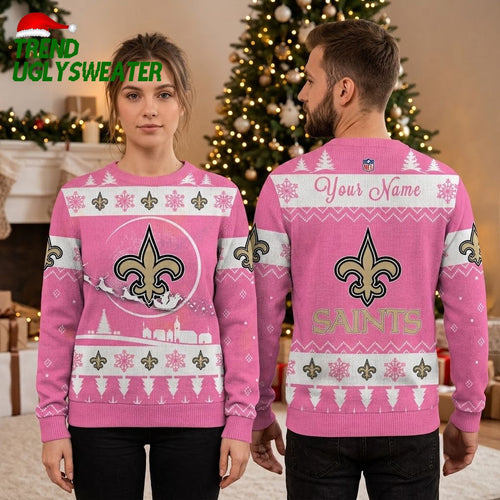 Personalized New Orleans Saints Fleur De Lis Custom Name Game Day Gift Ugly Christmas Sweater