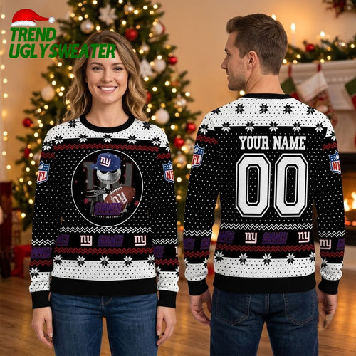 Personalized New York Giants Skull Football Custom Name And Number Ugly Christmas Sweater
