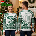 Personalized New York Jets Custom Name And Number Snowflake Pattern Ugly Christmas Sweater