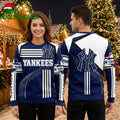 Personalized New York Yankees Striped Logo Custom Name Ugly Christmas Sweater