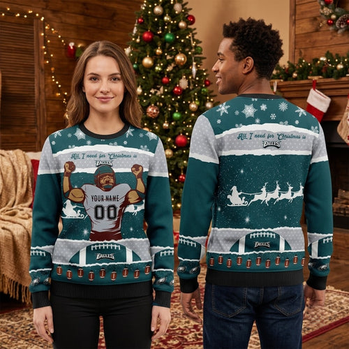 Personalized Philadelphia Eagles Football Player Custom Name And Number Ugly Christmas Sweater