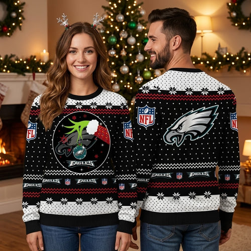 Personalized Philadelphia Eagles Grinch Hands Custom Name Ugly Christmas Sweater