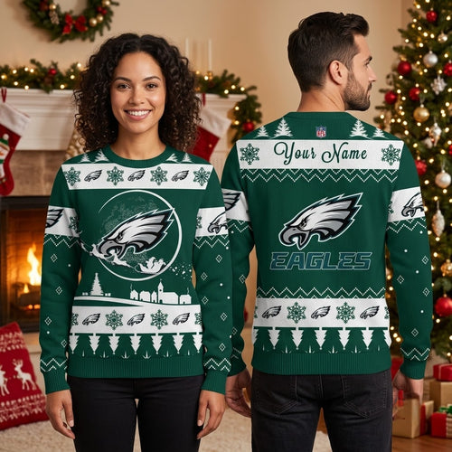 Personalized Philadelphia Eagles Logo Snowflake Custom Name Ugly Christmas Sweater
