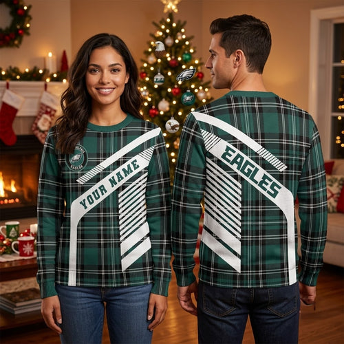 Personalized Philadelphia Eagles Plaid Custom Name Christmas Sweater