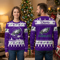 Personalized Philadelphia Eagles Snowy Village Custom Name Ugly Christmas Sweater