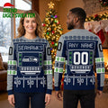 Personalized Seahawks Football Field Custom Name And Number Ugly Christmas Sweater