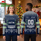 Personalized Seahawks Football Field Custom Name And Number Ugly Christmas Sweater