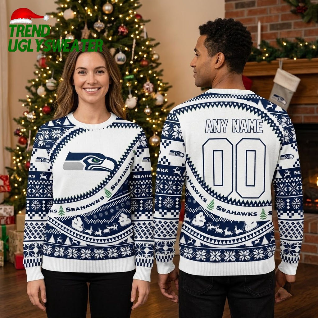 Personalized Seattle Seahawks Custom Name And Number Ugly Christmas Sweater