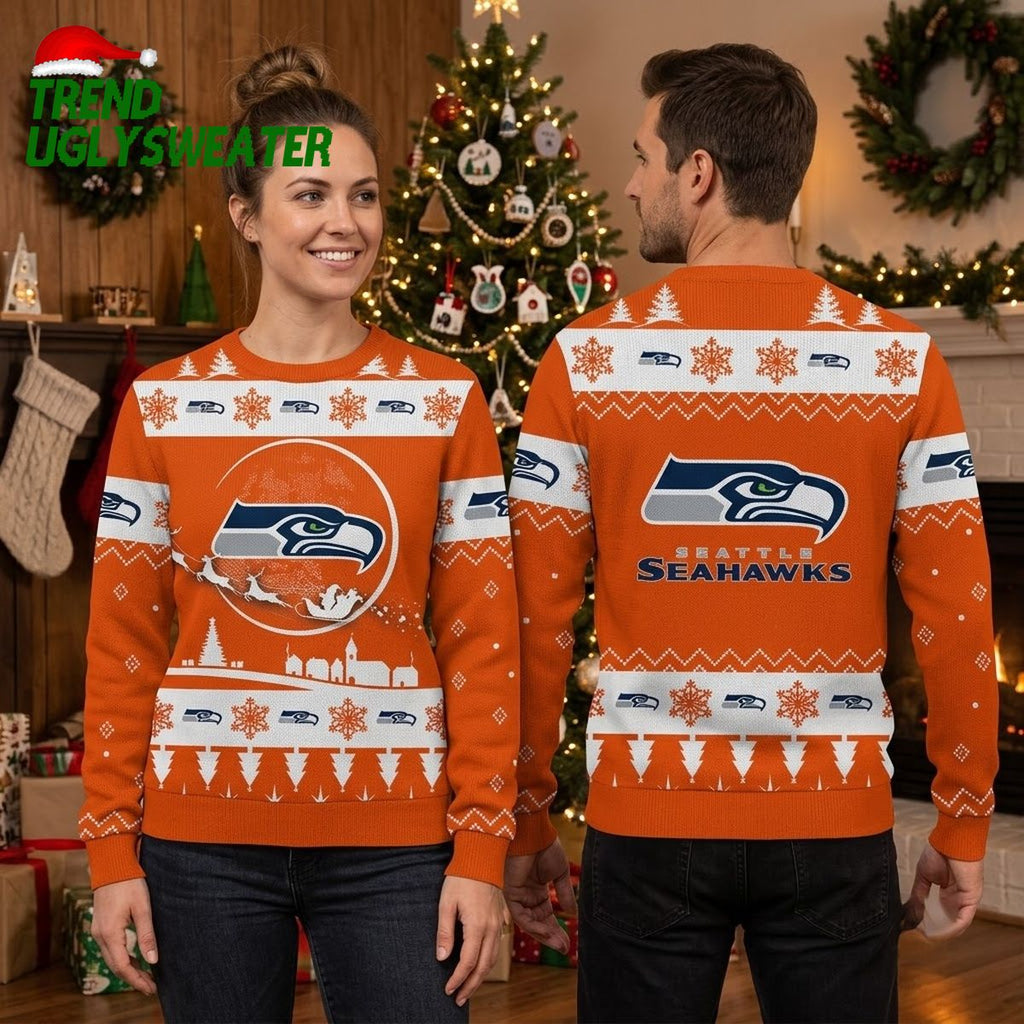 Personalized Seattle Seahawks Custom Name Snowflake Ugly Christmas Sweater