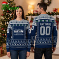 Personalized Seattle Seahawks Football Field Custom Name And Number For Seahawks Fans Ugly Christmas Sweater