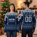 Personalized Seattle Seahawks Football Field Custom Name And Number For Seahawks Fans Ugly Christmas Sweater