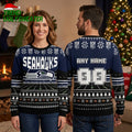 Personalized Seattle Seahawks Football Field Custom Name And Number Ugly Christmas Sweater