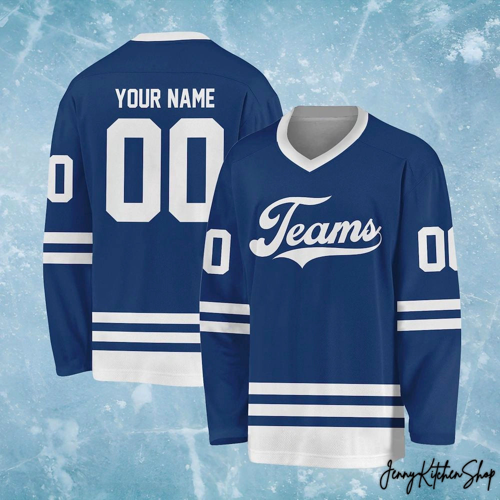 Personalized Team Name And Number Blue Hockey Jersey