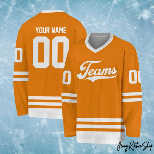 Personalized Team Name And Number Orange Hockey Jersey