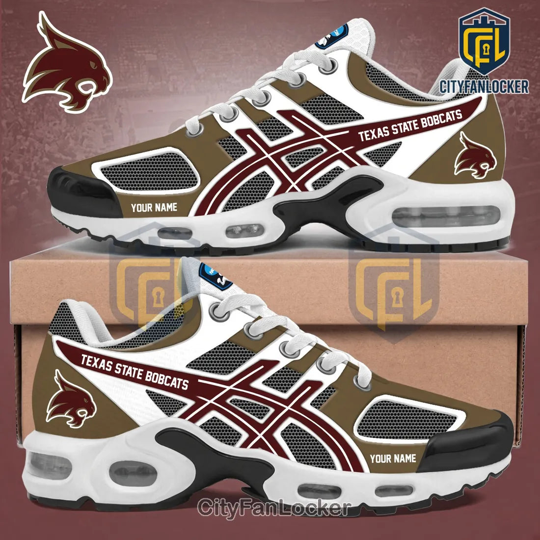 Personalized Texas State University Bobcats Air Max Plus Sneakers