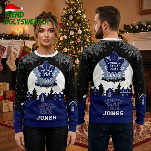 Personalized Toronto Maple Leafs Santa Sleigh Custom Name Ugly Christmas Sweater