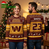 Personalized Washington Commanders Custom Name Number 22 Ugly Christmas Sweater