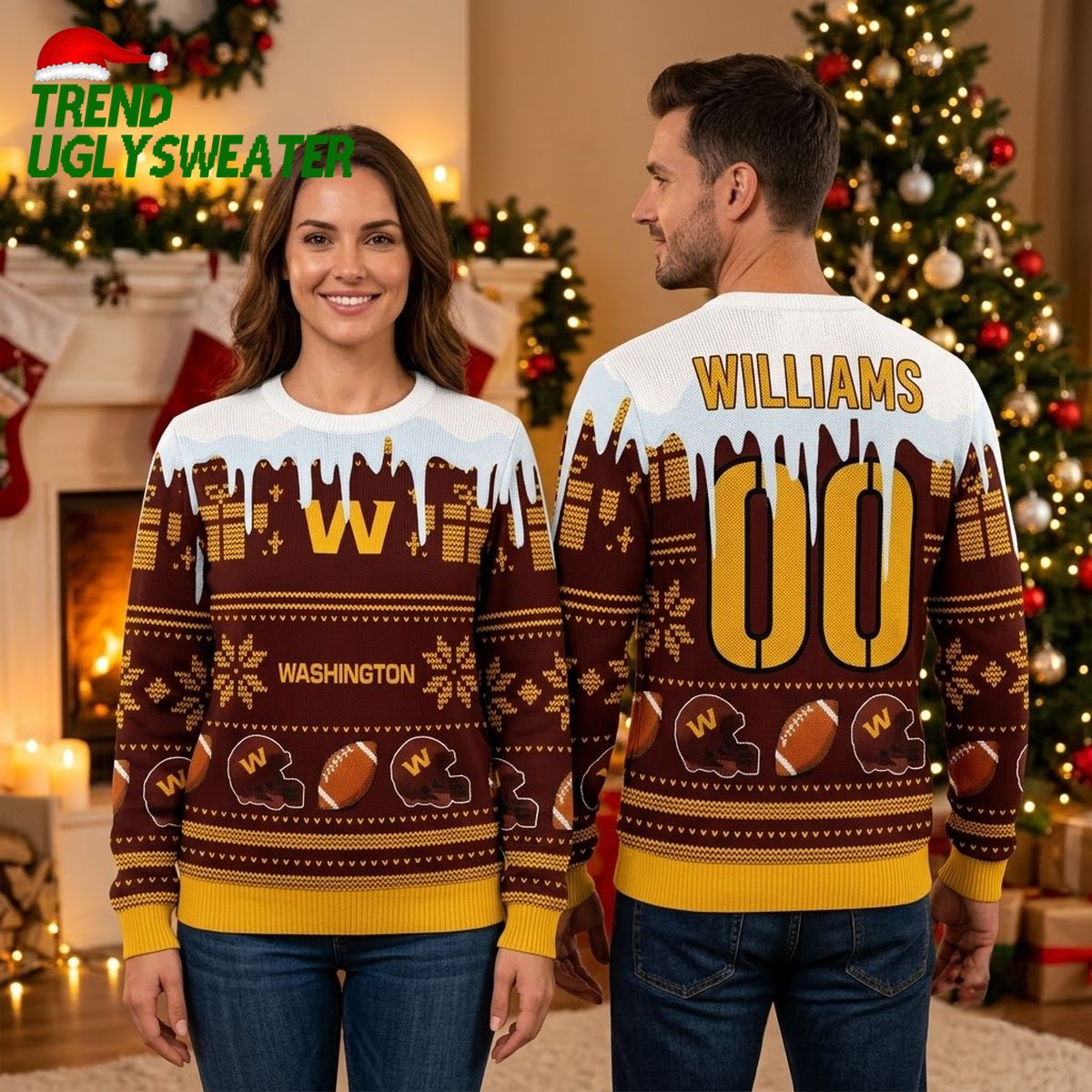 Personalized Washington Football Any Name Football Pattern Ugly Christmas Sweater