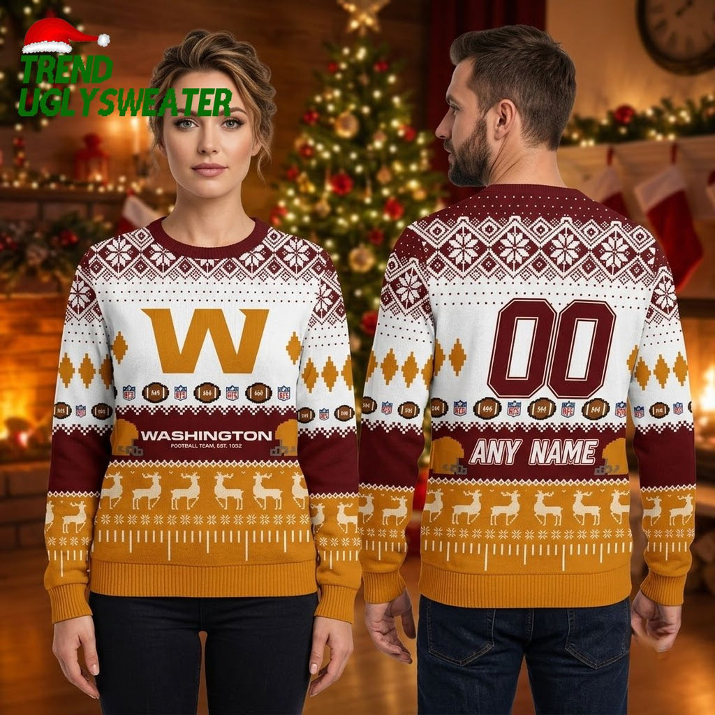Personalized Washington Football Team Playing Field Custom Name And Number Ugly Christmas Sweater