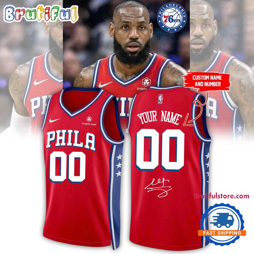Philadelphia 76ers LeBron James Signed 2026 Custom Name & Number Red Basketball Jersey