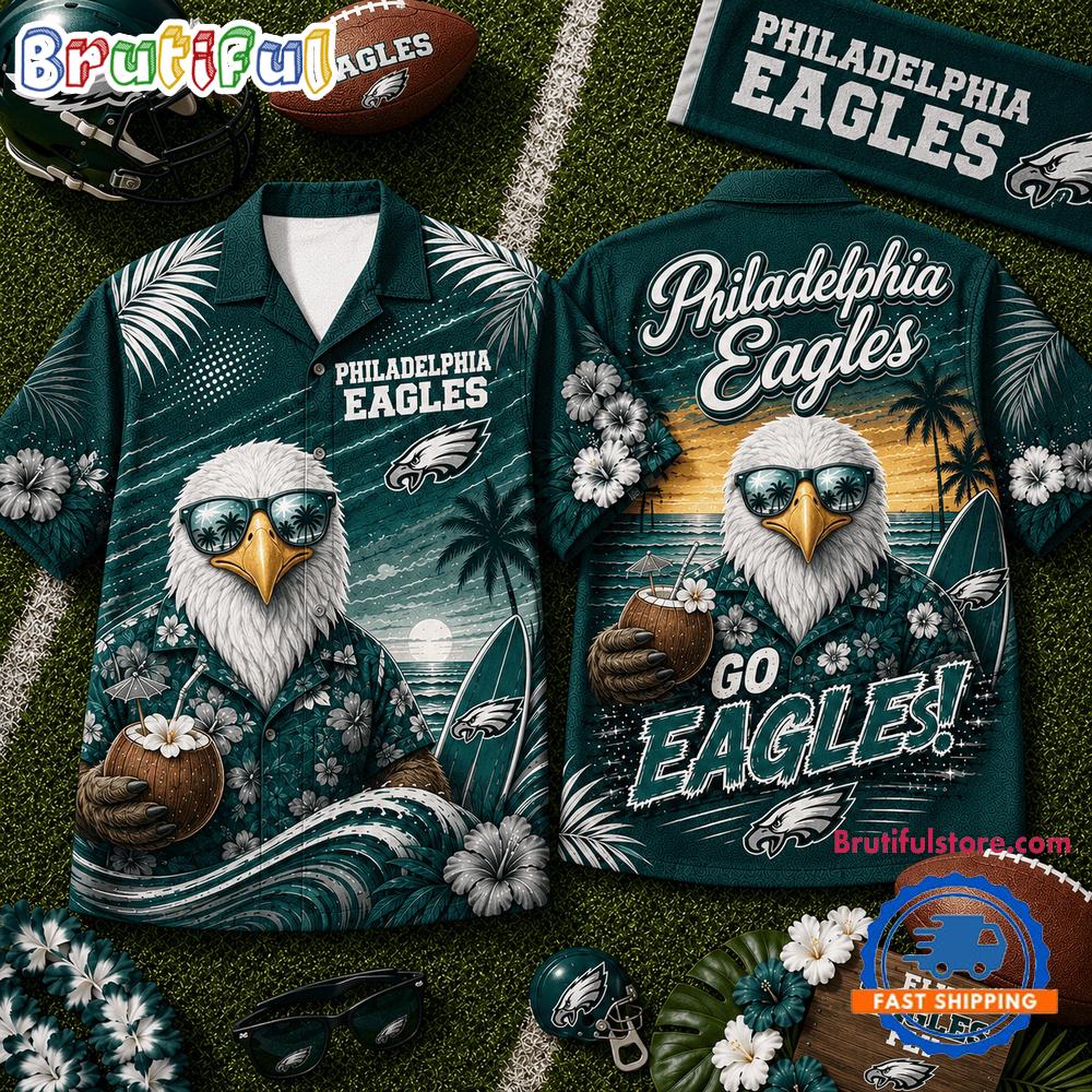 Philadelphia Eagles 2026 NFL Mascot Beach Vibes Summer Hawaiian Shirt
