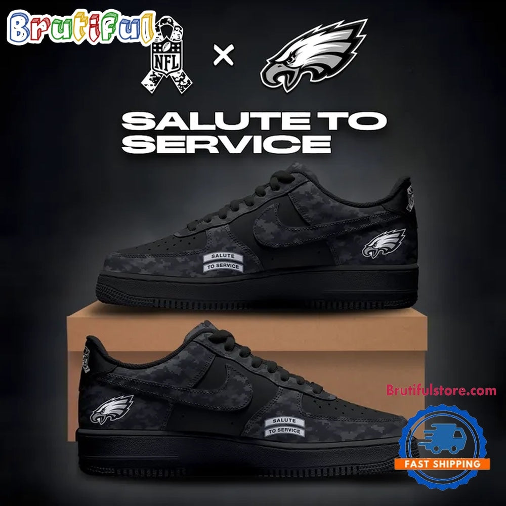 Philadelphia Eagles Black 2026 Salute to Service Air Force 1 Shoes Sneakers