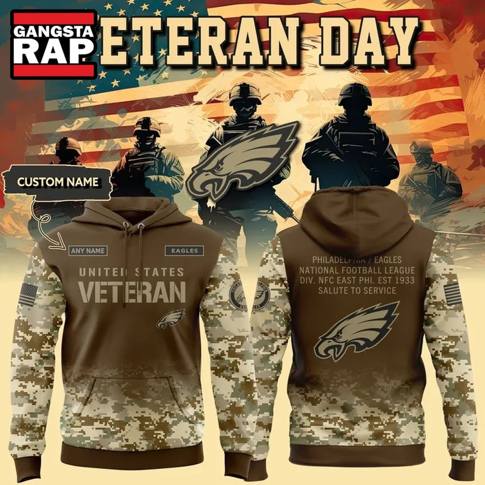 Philadelphia Eagles Camo 2026 Salute to Service Veterans Day Hoodie