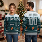 Philadelphia Eagles Custom Name And Number Football Helmet Christmas Sweater