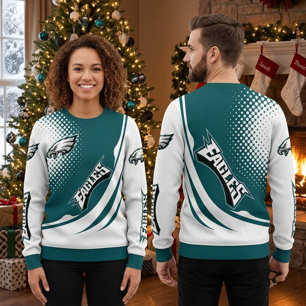 Philadelphia Eagles Eagle Head Logo Teal And White Christmas Sweater