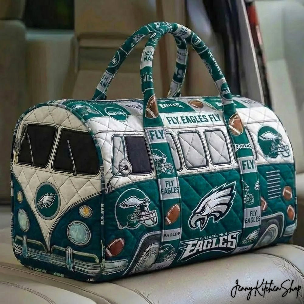 Philadelphia Eagles Fly Eagles Fly Vintage Bus Style Quilted Duffel Bag