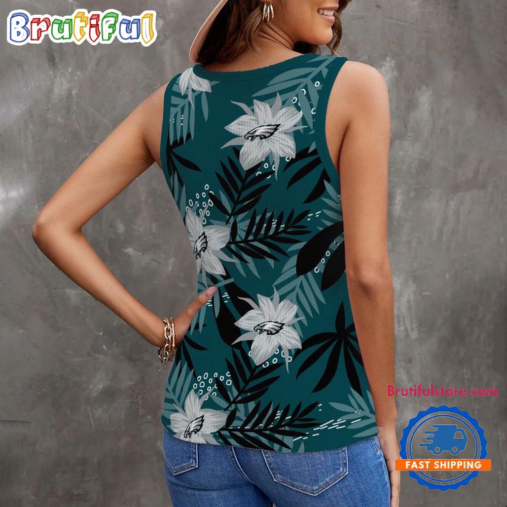 Philadelphia Eagles Hibiscus Pattern Women’s V-Neck Ribbed Tank Top