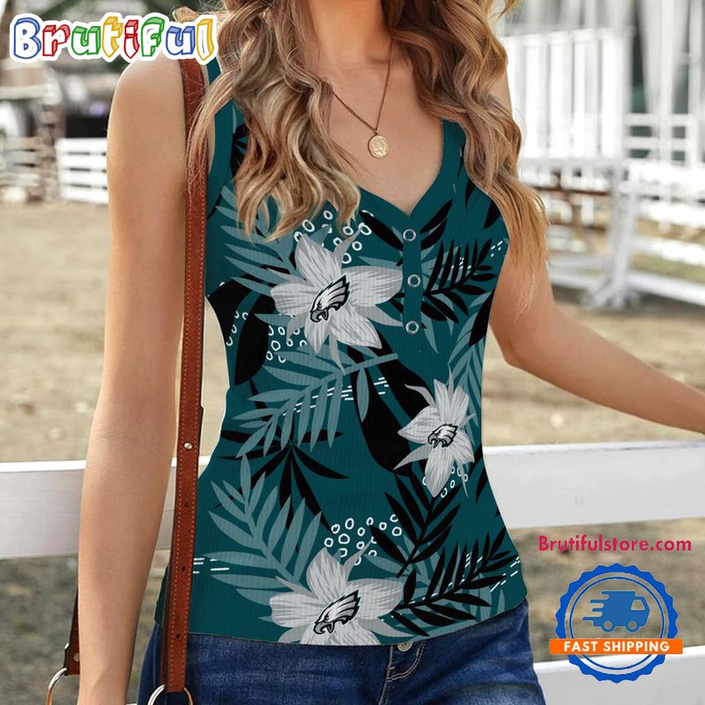 Philadelphia Eagles Hibiscus Pattern Women’s V-Neck Ribbed Tank Top