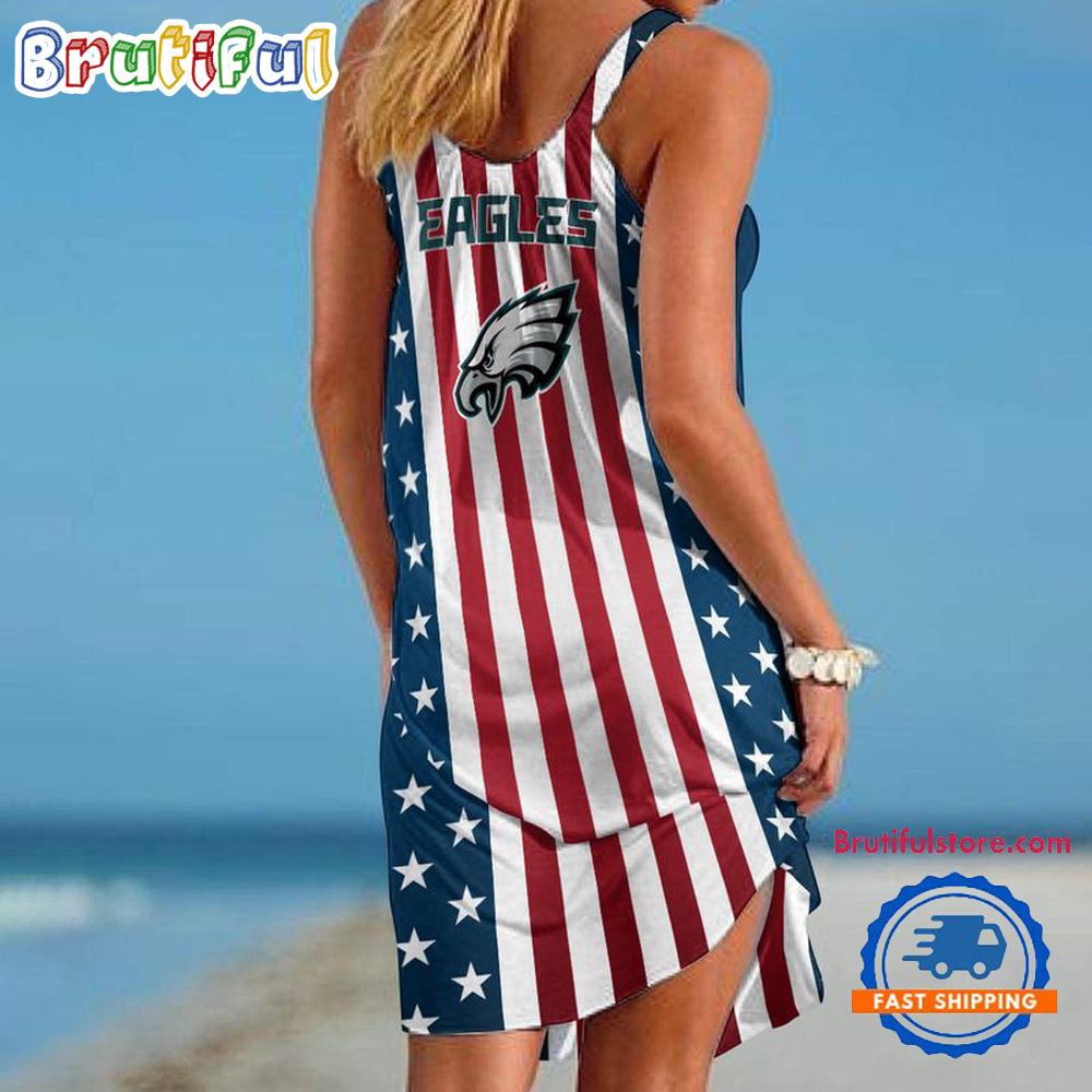 Philadelphia Eagles In My Veins USA In My Heart Independence Day Women’s Summer Beach Sling Dress
