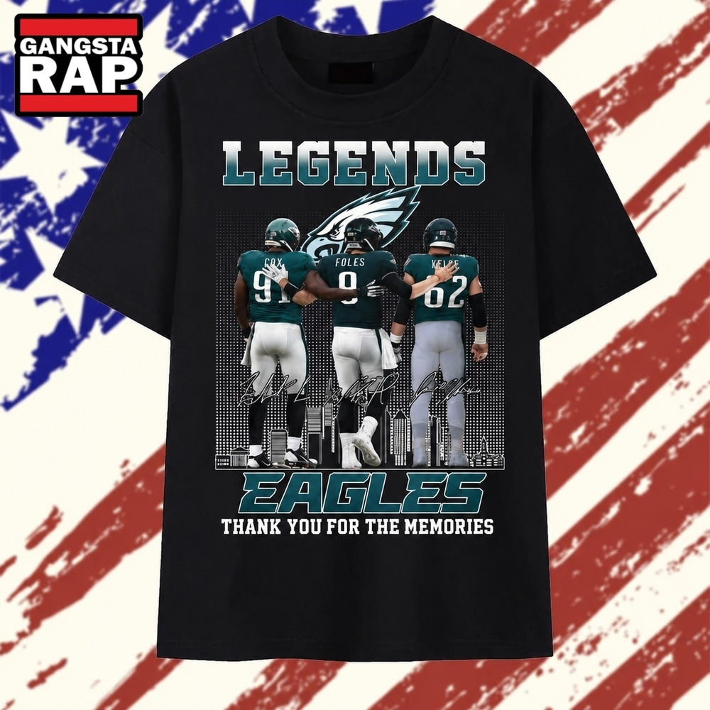 Philadelphia Eagles Legends Cox Foles Kelce Signatures Skyline T Shirt