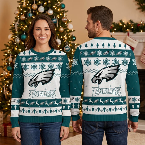 Philadelphia Eagles Logo Snowflake Reindeer Ugly Christmas Sweater