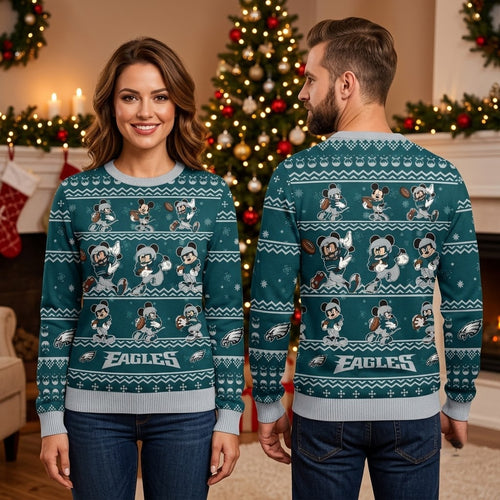 Philadelphia Eagles Mickey Mouse Football Players Ugly Christmas Sweater