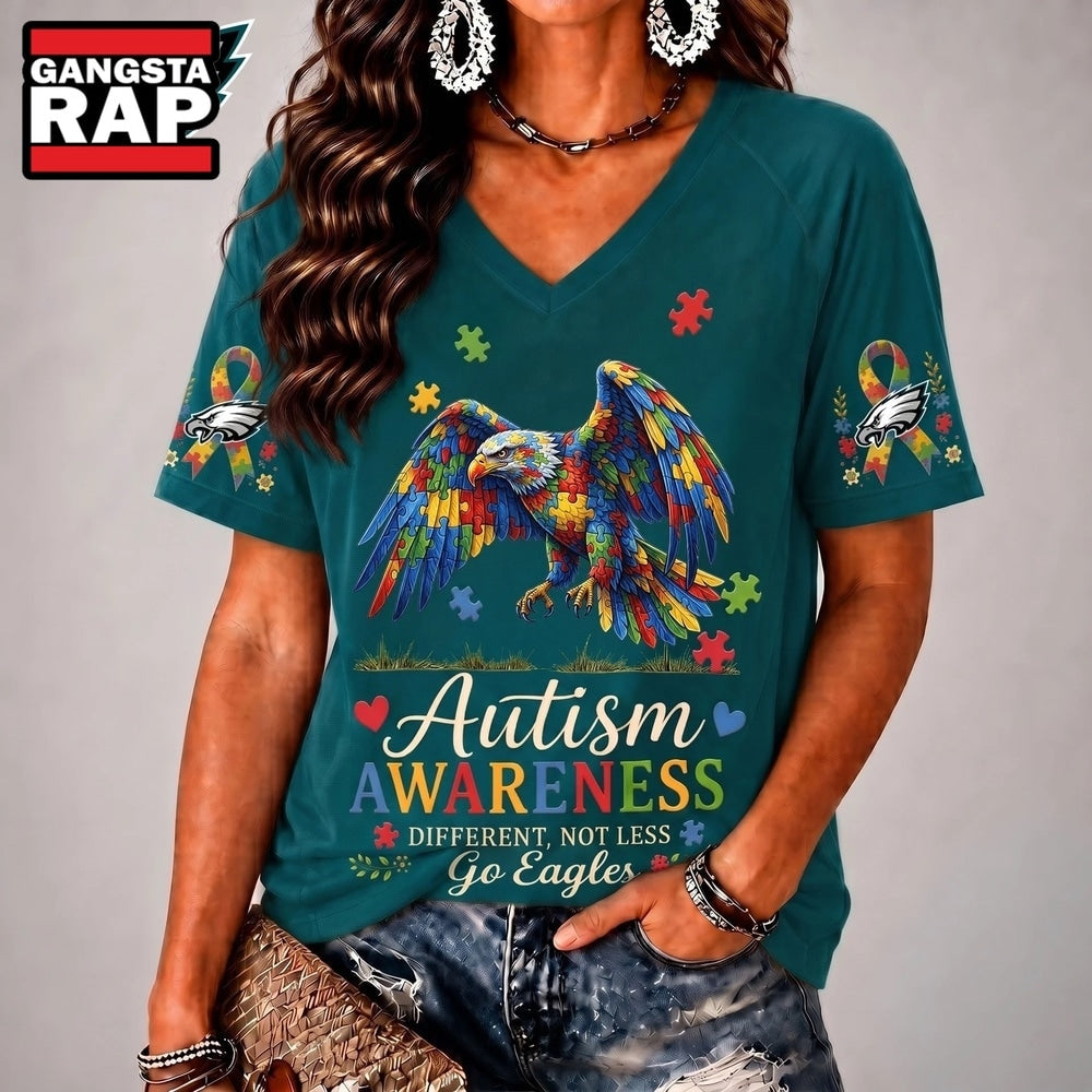 Philadelphia Eagles NFL Different, Not Less Autism Awareness V neck T Shirt