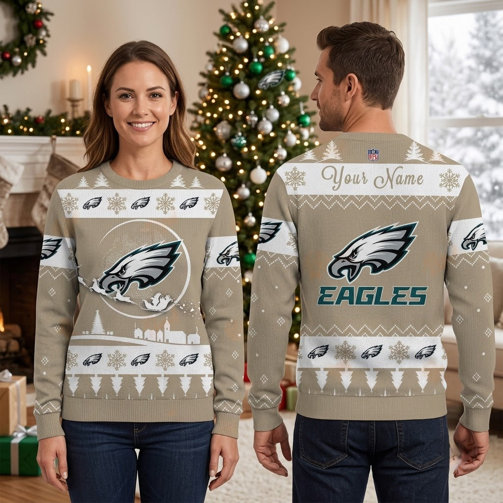 Philadelphia Eagles Snowy Logo Custom Name Ugly Christmas Sweater