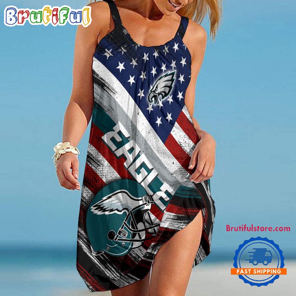 Philadelphia Eagles USA Independence Day Women’s Summer Beach Sling Dress