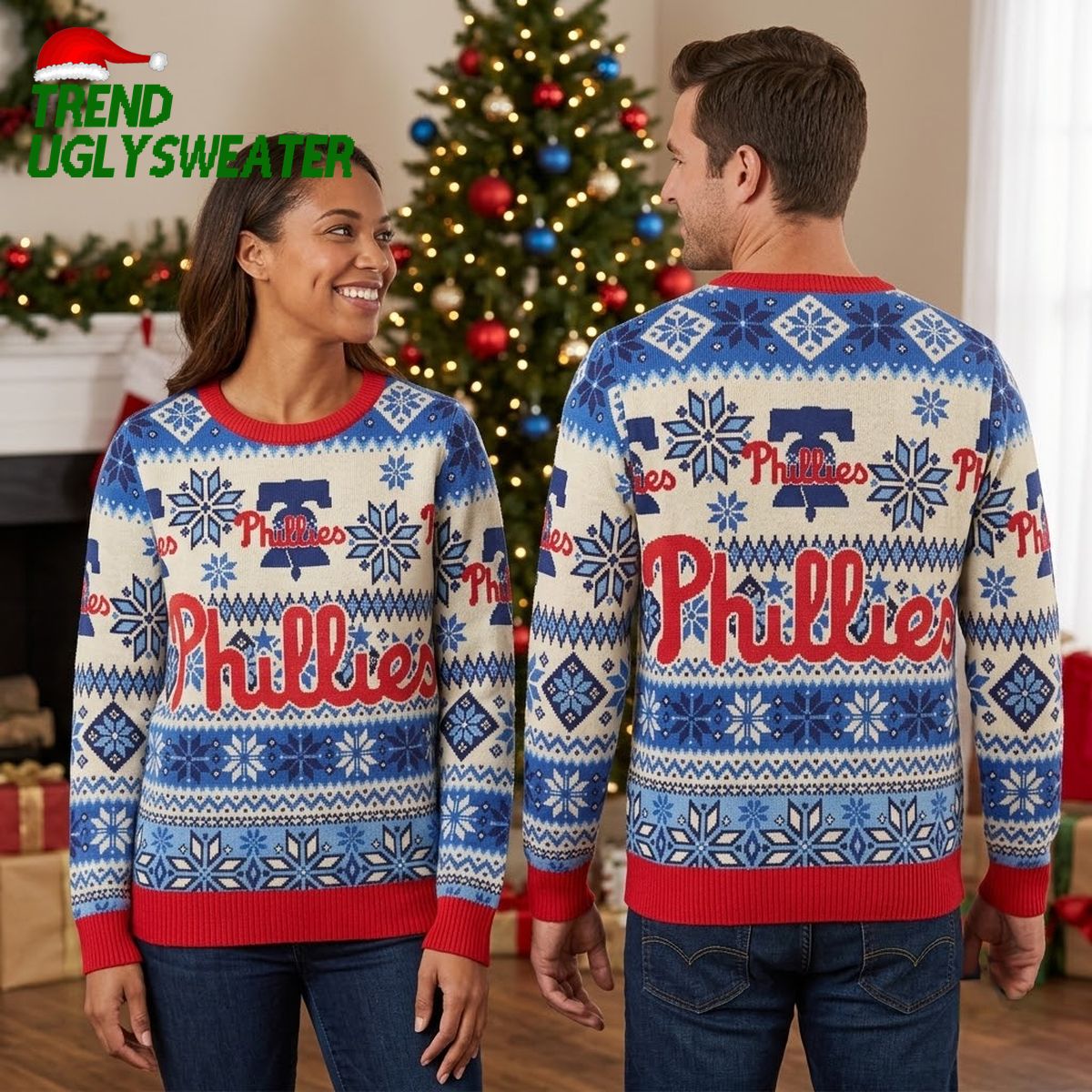 Philadelphia Phillies Snowflake Pattern Ugly Christmas Sweater