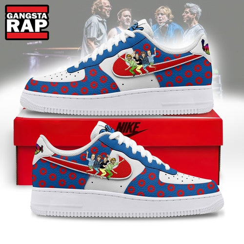 Phish Donut Pattern Red & Blue Rock Band Graphic Air Force 1 Shoes, Music Air Force 1 Shoes