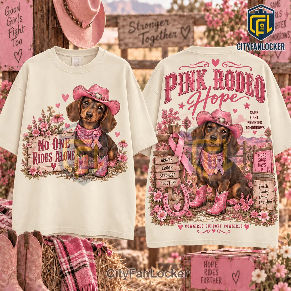 Pink Rodeo Dachshund Breast Cancer Awareness Shirt