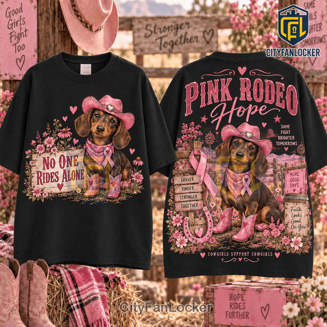 Pink Rodeo Dachshund Breast Cancer Awareness Shirt