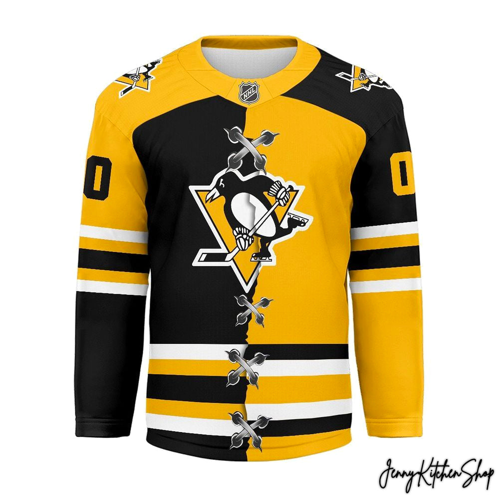 Pittsburgh Penguins Personalized Split Color Hockey Jersey