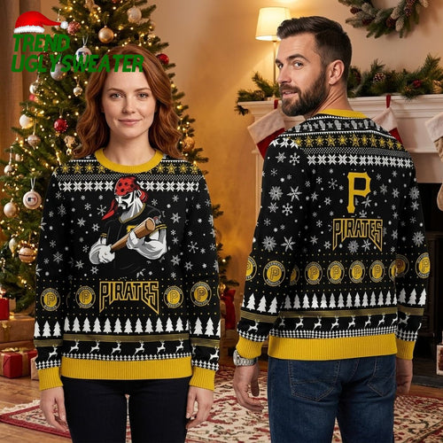 Pittsburgh Pirates Bat Wielding Skeleton Ugly Christmas Sweater